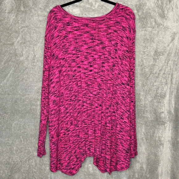 Roamans 3X Sweater Pink Black Striped Long Sleeve Henley Scoop Neck Asymmetrical - Picture 4 of 7